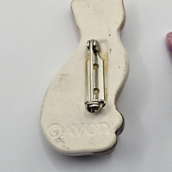 VTG AVON Brooch 3PC Set Porcelain Simease Cat Butterfly Birds Cottage MCM Whimsy - Picture 16 of 16